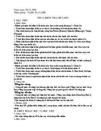 Giáo án Lịch sử và Địa lí Lớp 7 - Tiết 13: Kiểm tra giữa kì I - Năm học 2022-2023