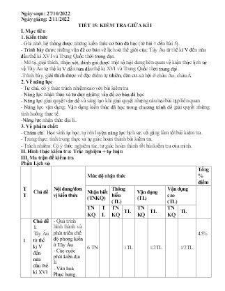 Giáo án Lịch sử và Địa lí Lớp 7 - Tiết 15: Kiểm tra giữa kì I - Năm học 2022-2023 - Trần Thị Khánh Hòa