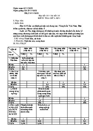 Giáo án Lịch sử và Địa Lí Lớp 8 - Tiết 10: Kiểm tra giữa kì I - Năm học 2022-2023