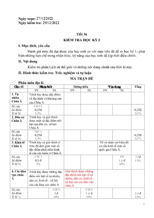 Giáo án Lịch sử và Địa lí Lớp 8 - Tiết 36: Kiểm tra học kì I - Năm học 2022-2023