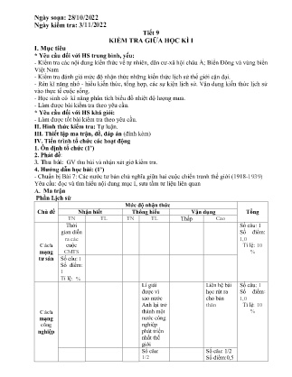 Giáo án Lịch sử và Địa lí Lớp 8 - Tiết 9: Kiểm tra giữa kì I - Năm học 2022-2023 - Trần Thị Khánh Hòa