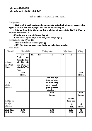 Giáo án Lịch sử và Địa Lí Lớp 8 - Tiết 9: Kiểm tra giữa kì I - Năm học 2022-2023