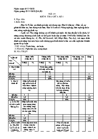 Giáo án Lịch sử và Địa lí Lớp 9 - Tiết 19: Kiểm tra giữa học kì I - Năm học 2022-2023