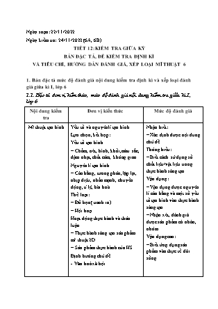 Giáo án Mĩ thuật 6 - Tiết 12: Kiểm tra giữa kì - Năm học 2022-2023 - Lý Thủy Tiên