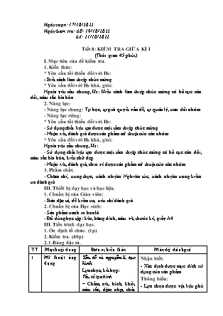 Giáo án Mĩ thuật 6 - Tiết 8: Kiểm tra giữa kì I - Năm học 2022-2023 - Thàng Văn Quỳnh