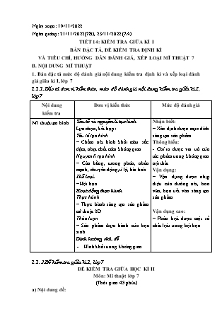 Giáo án Mĩ thuật 7 - Tiết 14: Kiểm tra giữa kì - Năm học 2022-2023 - Lý Thủy Tiên