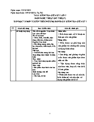 Giáo án Mĩ thuật 7 - Tiết 8: Kiểm tra giữa kì I - Năm học 2022-2023