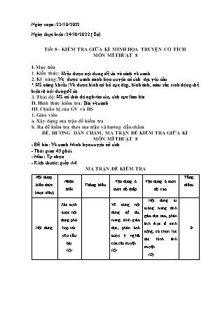 Giáo án Mĩ thuật 8 - Tiết 8: Kiểm tra giữa kì. Minh họa truyện cổ tích - Năm học 2022-2023 - Nguyễn Thị Lữ