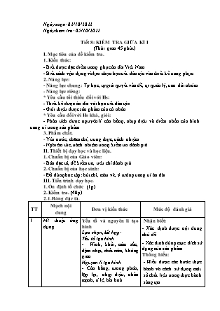 Giáo án Mĩ thuật Lớp 7 - Tiết 8: Kiểm tra giữa kì I - Năm học 2022-2023