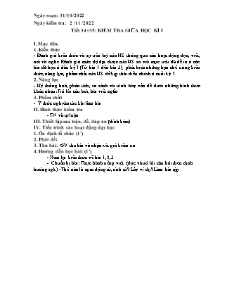 Giáo án Ngữ văn Lớp 6 - Tiết 34+35: Kiểm tra giữa học kì I - Năm học 2022-2023