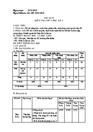 Giáo án Ngữ văn Lớp 6 - Tiết 38+39: Kiểm tra giữa học kì I - Năm học 2022-2023 - Trường Phổ thông Dân tộc Bán trú THCS Lùng Phình