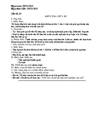 Giáo án Ngữ văn Lớp 6 - Tiết 38+39: Kiểm tra giữa kì - Năm học 2022-2023 - Trường THCS Bảo Nhai