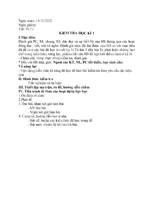 Giáo án Ngữ văn Lớp 7 - Tiết 70+71: Kiểm tra học kì I - Năm học 2022-2023 - Trường Phổ thông Dân tộc Bán trú THCS Nậm Lúc