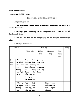 Giáo án Ngữ văn Lớp 8 - Tiết 39+40: Kiểm tra giữa học kỳ I - Năm học 2022-2023 - Giàng Thị Chà