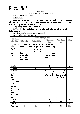 Giáo án Ngữ văn Lớp 8 - Tiết 42+43: Kiểm tra giữa học kì I - Năm học 2022-22023 - Trường THCS Tà Chải