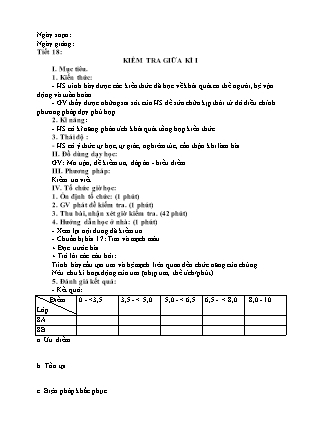 Giáo án Sinh học 8 - Tiết 18: Kiểm tra giữa kì I
