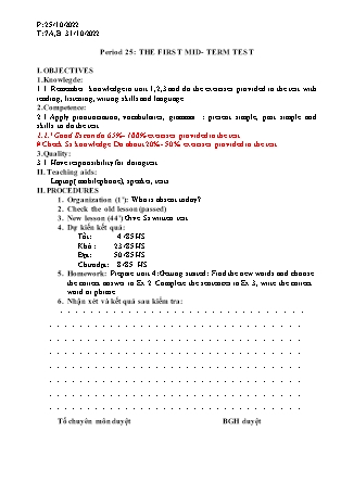 Giáo án Tiếng Anh Lớp 7 - Period 25: The first mid-term test - Năm học 2022-2023 - Trường Phổ thông Dân tộc Bán trú THCS Thải Giàng Phố