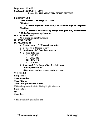 Giáo án Tiếng Anh Lớp 8 - Period 25: The mid-term written test 1 - Năm học 2022-2023 - Trường Phổ thông Dân tộc Bán trú THCS Lùng Phình