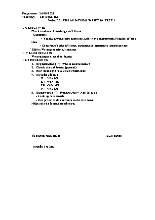 Giáo án Tiếng Anh Lớp 8 - Period 26: The mid-term written test 1 - Năm học 2022-2023