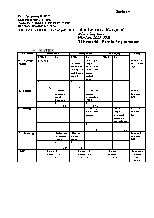 Giáo án Tiếng Anh Lớp 9 - Period 19: Middle first term test - Năm học 2022-2023 - Trường Phổ tộc Dân tộc Bán trú THCS Nậm Đét