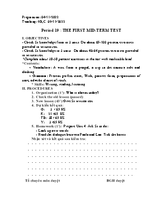 Giáo án Tiếng Anh Lớp 9 - Period 19: The first mid-term test - Năm học 2022-2023