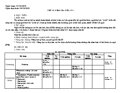 Giáo án Tiếng Anh Lớp 9 - Tiết 19: Kiểm tra giữa kì I - Năm học 2022-2023 - Thèn Văn Lâm