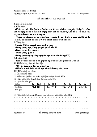 Giáo án Tin học 6 - Tiết 18: Kiểm tra học kì I - Năm học 2022-2023 - Trường PTDTBT THCS Thải Giàng Phố