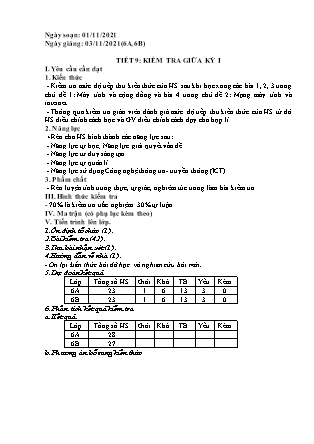 Giáo án Tin học 6 - Tiết 9: Kiểm tra giữa kì I - Năm học 2021-2022 - Trường PTDTBT TH&THCS Bản Liền