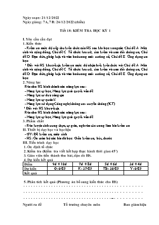 Giáo án Tin học 7 - Tiết 18: Kiểm tra học kì I - Năm học 2022-2023 - Trường PTDTBT THCS Thải Giàng Phố