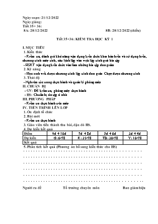 Giáo án Tin học 7 - Tiết 35+36: Kiểm tra học kì I - Năm học 2022-2023 - Trường PTDTBT THCS Thải Giàng Phố