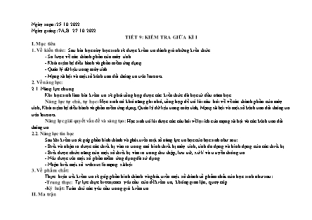 Giáo án Tin học 7 - Tiết 9: Kiểm tra giữa kì I - Năm học 2022-2023