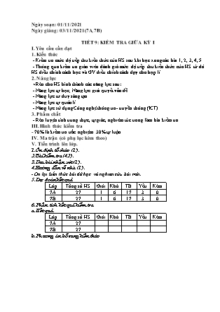 Giáo án Tin học 7 - Tiết 9: Kiểm tra giữa kỳ 1 - Năm học 2022-2023 - Trường PTDTBT TH&THCS Bản Liền