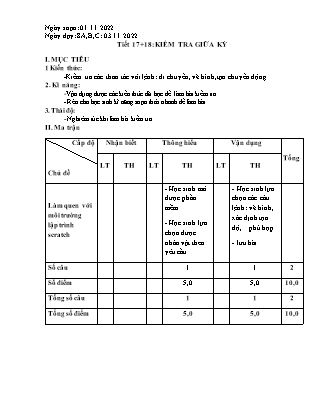 Giáo án Tin học 8 - Tiết 17+18: Kiểm tra giữa kì - Năm học 2022-2023
