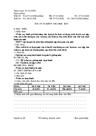 Giáo án Tin học 8 - Tiết 35+36: Kiểm tra học kì I - Năm học 2022-2023 - Trường PTDTBT THCS Thải Giàng Phố