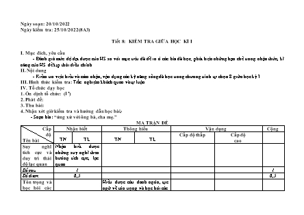 Giáo án Tin học 8 - Tiết 8: Kiểm tra giữa kì - Năm học 2022-2023