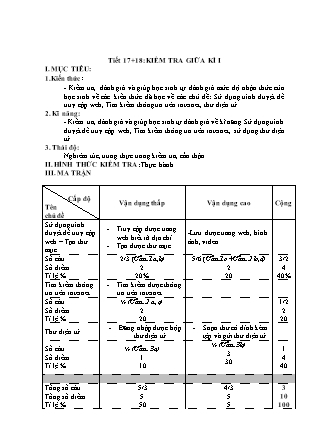 Giáo án Tin học 9 - Tiết 17+18: Kiểm tra giữa kì I