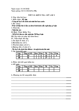 Giáo án Tin học 9 - Tiết 18: Kiểm tra giữa kỳ 1 - Năm học 2022-2023 - Trường PTDTBT TH&THCS Bản Liền
