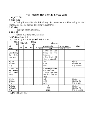 Giáo án Tin học 9 - Tiết 19: Kiểm tra giữa kì I (Thực hành)
