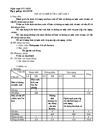 Giáo án Tin học 9 - Tiết 20+21: Kiểm tra giữa kì I - Năm học 2022-2023 - Trường THCS Tà Chải