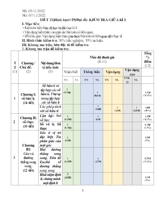 Giáo án Toán 7 - Tiết 13+25: Kiểm tra giữa kì I - Năm học 2022-2023 - Đặng Thị Thu Hà