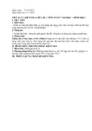 Giáo án Toán Lớp 7 - Tiết 26+27: Kiểm tra giữa kì I (Số học + Hình học) - Năm học 2022-2023 - Trường Phổ thông Dân tộc Bán trú THCS Nạm Lúc