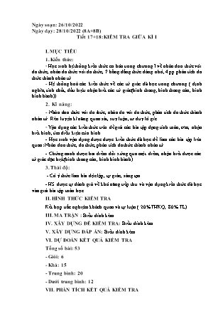 Giáo án Toán Lớp 8 - Tiết 17+18: Kiểm tra giữa học kì I - Năm học 2022-2023 - Vàng Seo Dềnh