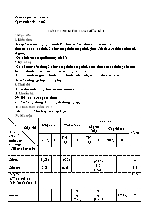 Giáo án Toán Lớp 8 - Tiết 19+20: Kiểm tra giữa kì I - Năm học 2022-2023 - Trường Phổ thông Dân tộc Bán trú THCS Nậm Mòn