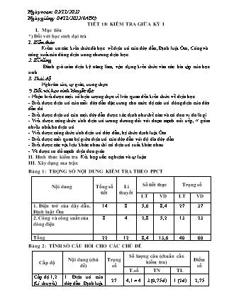 Giáo án Vật lí 9 - Tiết 18: Kiểm tra giữa kì I - Năm học 2022-2023