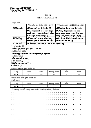 Giáo án Vật lí Lớp 9 - Tiết 18: Kiểm tra giữa kì I - Năm học 2022-2023 - Trường PTDTBT TH&THCS Bản Liền